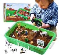 Farm Sand Play Set - Sensory Toys for Kids with 2 lbs of Sand, Farm Animals, Signs, Fences, Trucks and Farm Tools - 28 Farm Toy Figures with Container Storage for 3, 4, 5 Year Old Toddlers