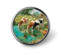 Farm Scene Cows Ducks Chickens Round Brooch Pin Lapel Pins Tie Suit Dress Accessories Wedding Birthday Gifts for Men Women
