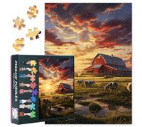 Farm Scene Puzzles for Adults 1000 Pieces, Red Barn with Cows in the Field at Sunset, Impossible 1000 Piece Jigsaw Puzzles for Home Wall Decor, 19.5 x 27.5 Inch