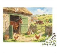 Farm Stable Jigsaw Puzzle 1000 Pieces Recyclable Rural Cottage Painting Senior Puzzles Educational Game Decompression Ideal for Family And Friends Birthdays 70x50cm/1000pcs