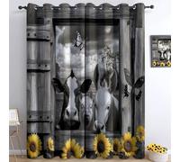 Farm Style Animals Blackout Curtains 65 Inches Drop, Eyelet Soft Thermal Insulated Curtains - Sunflower Ring Top Drapes for Bedroom Living Room Playroom W 30 x L 65 Inches 2 Panels