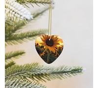 Farm Sunflower Ceramic Heart Shaped Christmas Tree Decorative Baubles, Hanging Decorations, Family Birthday New Year Home Decor.