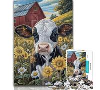 Farm Sunflower Cows 1000 Pieces Jigsaw Puzzle For Adults Teens,Learning Educational Toy for Is Ideal As A Gift for The Whole Family (38x26cm)