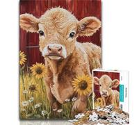 Farm Sunflower Cows 1000 Pieces Jigsaw Puzzles For Teens And Adults,Stress Reliever Difficult Challenge Suitable for Desktop Decoration (50x75cm)