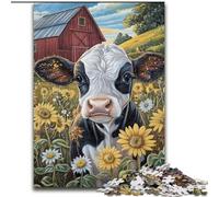 Farm Sunflower Cows Jigsaw Puzzles for Adults 1000, Fun Games Every Piece Is Unique - Challenging Family Fun Game (26x38cm)