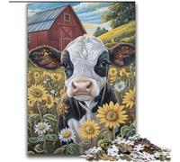 Farm Sunflower Cows Jigsaw Puzzles for Teenagers, Educational Stress Relief Toy for Is Ideal As A Gift for The Whole Family (70x100cm)