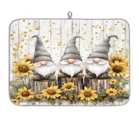 Farm Sunflower Gnomes Dish Drying Mat for Kitchen Counter,Absorbent Dishes Drainer Mats Washable Dish Drying Pad for Worktop Draining Racks,61x46cm
