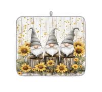 Farm Sunflower Gnomes Dish Drying Mat for Kitchen Counter,Absorbent Dishes Drainer Mats Washable Dish Drying Pad for Worktop Draining Racks,46x41cm