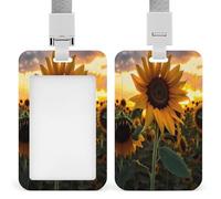 Farm Sunflower ID Badge Holder Waterproof Card Protector Push-Pull Slot Work ID Card Holder with Lanyard Personalized Detachable Card Holders for Office Corporate Use