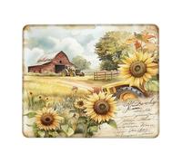 Farm Sunflower Mouse Pad, Rustic Yellow Floral Watercolor Watercolor Mouse Pad Non-Slip for Home and Office Ideal for Spring Summer Square 8x10 inch