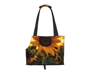 Farm Sunflower Pet Carrier Bag-Foldable Travel Tote For Small Dogs Cats, Portable Soft Sided Pet Crate With Seatbelt For Cat Puppy