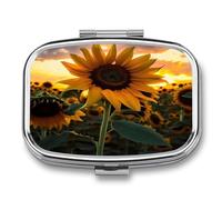 Farm Sunflower Pill Organizer with 2 Compartments Metal Square Pill Case Small Pill Box Portable Medicine Box Slim Travel Pill Container Medicine Organizer for Daily Use