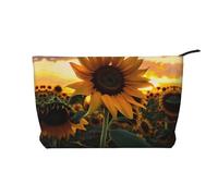 Farm Sunflower Printed Corduroy Cosmetic Bag - Women's Portable Zipper Toiletry Storage Bag, Black, One Size