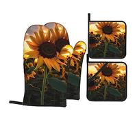 Farm Sunflower This Unique Printed Oven mitt and potholder Set is an Eye-catching Combination, Featuring Water-Resistant Polyester and Heat-Insulating Fabric.