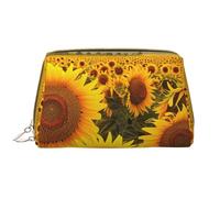 Farm Sunflowers Printed Makeup Bag for Women Portable Leather Make up Bag Travel Zipper Cosmetic Bags Organizer