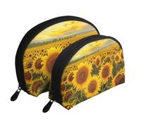 Farm Sunflowers Printed Makeup Bags 2-Piece Portable Shell Travel Toiletry Bag Cosmetic Organizer Bag for Women