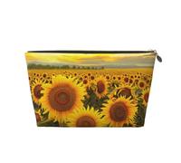 Farm Sunflowers Printed Travel Cosmetic Bags with Gold Zipper Makeup Organizer Cosmetic Case Toiletry Bag for Women Mom Girls