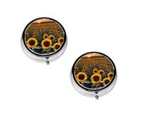 (Farm Sunflowers) Round Pill Box with 3 Compartment Small Pill Organizer Portable Pill Case Vitamin Containers, Travel Essentials 4.6x4.6x1.8 cm