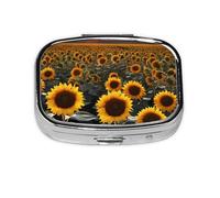 (Farm Sunflowers) Square Pill Box with 2 Compartment Small Pill Organizer Portable Pill Case Vitamin Containers, Travel Essentials 5.5x4x1.8 cm