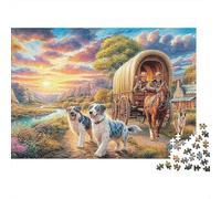 Farm Sunset Jigsaw Puzzle 1000 Piece Jigsaw Puzzle Paper Adult Suitable Herding Dogs Relax Gift 38x26cm/1000pcs