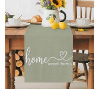 Farm Sweet Home Text on Sage Green Table Runner 72 Inches Long,Table Runners Kitchen Dining Tables Decoration for Home Party Decor, Minimalist White Quote Heart Tables Runner Wedding Dresser Scarf