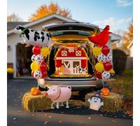 Farm Theme Trunk Or Treat Decoration Balloon for Cars with String Lights Red Farmhouse Car Trunk Banner Car Archway Garage Banner Animal Balloon Halloween indoor Outdoor Home Party Supply