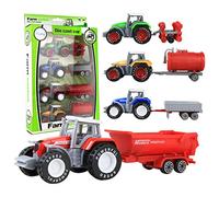 Farm Toy Truck Tractor with Trailers 4 Piece Set for Kids Realistic Diecast Vehicle Collection Educational Pretend Play (Green, One Size)