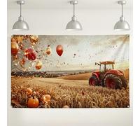 Farm Tractor Fall Festival Backdrop, Autumn Harvest Scenic Background Decorations for Thanksgiving Events, Rustic Seasonal Photography Supplies 71x43 Inch
