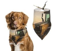 Farm Tractor Harvest Dog Bandana for Small Medium Large Dogs Printing Pattern Adjustable Bibs Scarf Soft Washable Triangle Pet Costume Decor