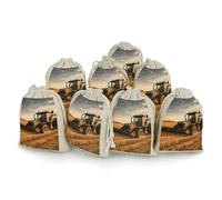 Farm Tractor Harvest Empty Sachet Bags 8 PCS Cotton with Drawstring Small Cloth Gift Pouches 6.7x4.9 Inch Drawstring for Spice Tea Jewelry Wedding Party