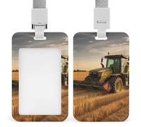 Farm Tractor Harvest ID Badge Holder with Lanyard - Hard Plastic ID Card Holder Waterproof Name Tag Holders, Heavy Duty Badge Reel Vertical Card Protector for Office Nurse Teacher