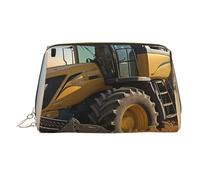 Farm Tractor Harvest Makeup Bag for Women Cosmetic Bags Leather Travel Makeup Case Organizer Waterproof Make up Pouch Open Flat Toiletry Bag Portable Storage Pouch for Travelling, Gold, One Size