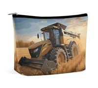 Farm Tractor Harvest Makeup Bag, Portable PU Leather Cosmetic Bag with Zipper Pouch, Waterproof Travel Toiletry Bag for Women Men