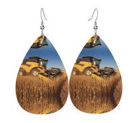 Farm Tractor Harvest Patterned leather earrings, women's earrings, suitable for daily wear, party and date