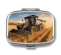 Farm Tractor Harvest Pill Case with 2 Compartment, Pill Organizer Portable Square Pill Box,Vitamin Pill Organizer for Pocket Purse and Travel