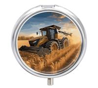 Farm Tractor Harvest Pill Case with 3 Compartments - Portable Travel Pill Organizer for Purse, Easy-Open Button Design, Small Round Pillbox Vitamin Holder Organizer for Women Men
