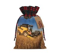 Farm Tractor Harvest Printed Christmas drawstring gift bags, cloth snack bags, suitable for candy, gifts, storage and Christmas parties