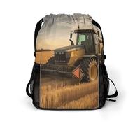 Farm Tractor Harvest Sports Drawstring Backpack,Packsack with Shoe Compartment And Wet Proof Pocket for Youth