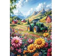 Farm Tractor in Flower Meadow 1000-piece Jigsaw Puzzle Set Mitos Fantástico Cuento De Hadas For Adults Teens 14+ Logic Skill Indoor Game Family Game Night Summer Recycled Cardboard 1000