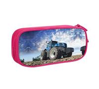 Farm Tractor Large Capacity Double Layer Pencil Case,Customizable Full Print Polyester Fabric Organizer-School, Office, Travel Makeup Pouch