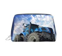 Farm Tractor Print Premium Leather Toiletry Travel Pouch with Waterproof Portable Pouch Open Flat Makeup Bag