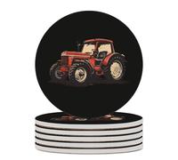 Farm Tractor Round Ceramic Coasters Non-Slip Cork Base Drinks Holder Craft 6PCS