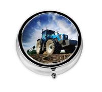 Farm Tractor Round Pill Box - Full Print Design, Metal Electroplated Compact Medicine Case for Travel, Fits Pockets & Wallets