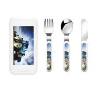 Farm Tractor Three-Piece Set of Children's Cutlery-Safe and Durable Plastic Pp+430 Stainless Steel, Suitable for Kindergartens, Picnics, Birthday Parties and Other Scenes.