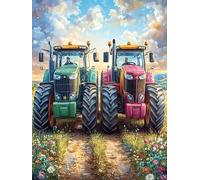 Farm Tractors in Flower Meadow 300 Pieces Classic Jigsaw Puzzle Puzzle for Adults Concentration Training Wall Art Mental Exercise Halloween Premium Cardboard 300 PCS