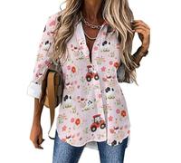 Farm Truck Red Tractor Women's Shirts Long Sleeve Blouse Shirt Casual T Shirts Tops M