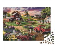 Farm Village Adult Jigsaws 1000Pc Recycled Material Vintage Truck Jigsaw Puzzle Educational Game Decompression Parent Child Game Props for Home 38x26cm/1000pcs