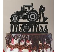 Farm Wedding Cake Topper, Country Mr Mrs Cowboy Farmer Tractor Bride And Groom, 7.8 Inch Acrylic Or Wood Material Option