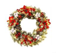 Farm Wheel Christmas Wreath 40cm Red Gold LED Lights(Red) | Unique farm wheel design, warm LED lights, red gold accents, 40cm diameter, eye-catching holiday centerpiece