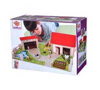 - Farm with accessories, play plate with 2 buildings, figures, animals and fences, 20 pieces, 36 x 51 cm, made of beech wood, from 3 years